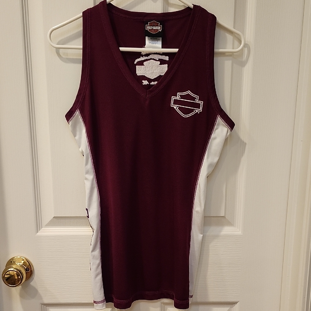 Maroon & White Harley Davidson Vneck Tank Top